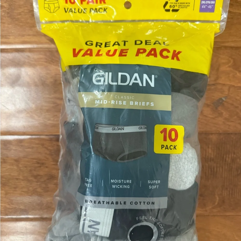 NWT Size 2XL Gildan Men's Moisture Wicking Cotton Boxer Briefs 10pack